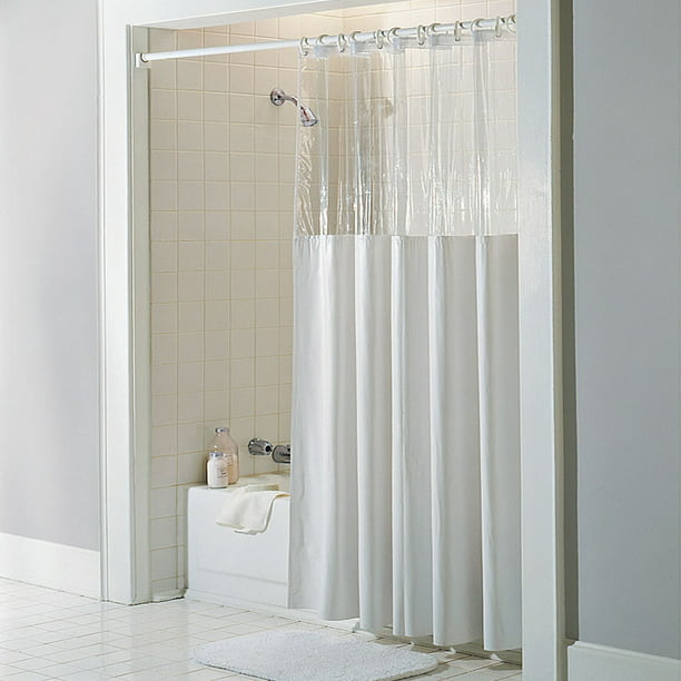 White Vinyl Bath Shower Curtain 72, Sheer Top Fabric Shower Curtain