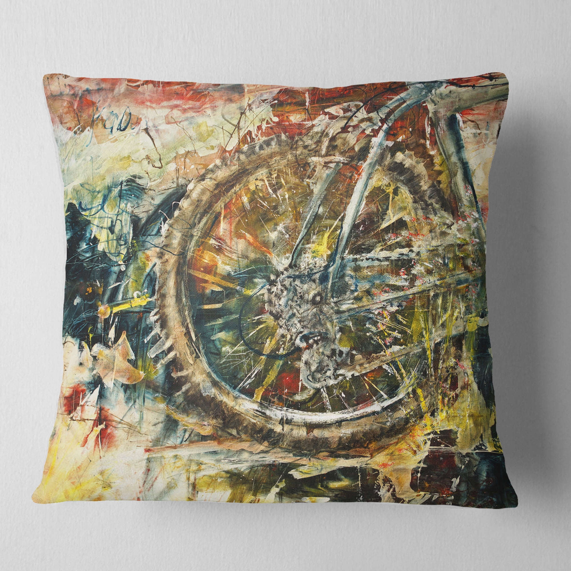 Designart Mountain Bike Oil Painting - Abstract Throw Pillow - 18x18