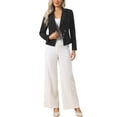 thumbnail image 2 of INSPIRE CHIC Blazer for Women Notched Lapel Button Down Long Sleeve Asymmetric Suit Jacket with Pockets L Black, 2 of 5