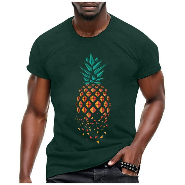 LUOGENLI T-shirts pour Homme pour Hommes T-Shirt Classique pour Homme T-Shirt Ananas à Col Rond pour Homme Chemise Haut pour Homme 4xlt T-shirts pour Hommes T-shirts Graphiques Pâques Vert Armée P