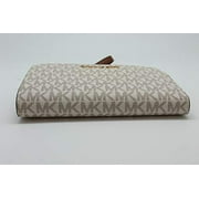 Michael Kors Jet Set Travel Leather Logo Large Double Zip Wristlet Wallet (Vanilla)