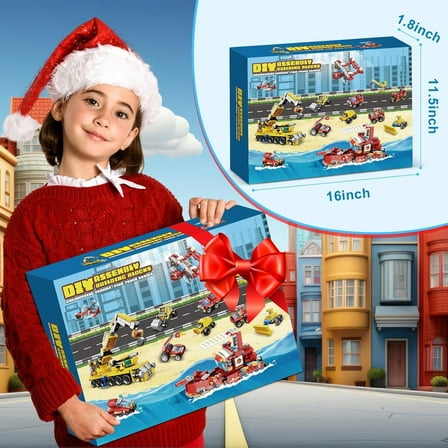 Dartjet DIY Construction Building Bricks Set: 24-in-1 Vehicle Toys for Back to School & Valentine's Kids Classroom Gifts