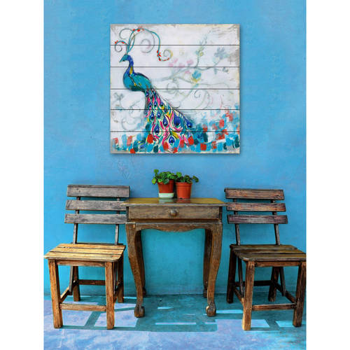 Marmont Hill Confetti Peacock II White Wood Wall Art