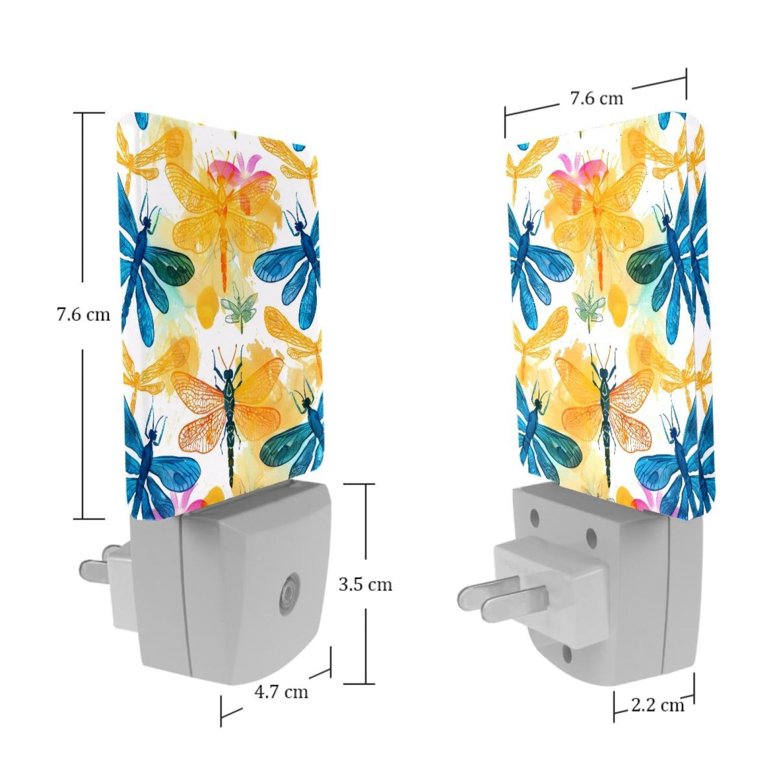 PhooArto Watercolor Dragonflies Colored Pattern Plug in LED Night Light Auto Sensor Dusk to Dawn Decorative Night for Bedroom, Bathroom, Kitchen, Hallway, Stairs, Baby's Room, Energy Saving