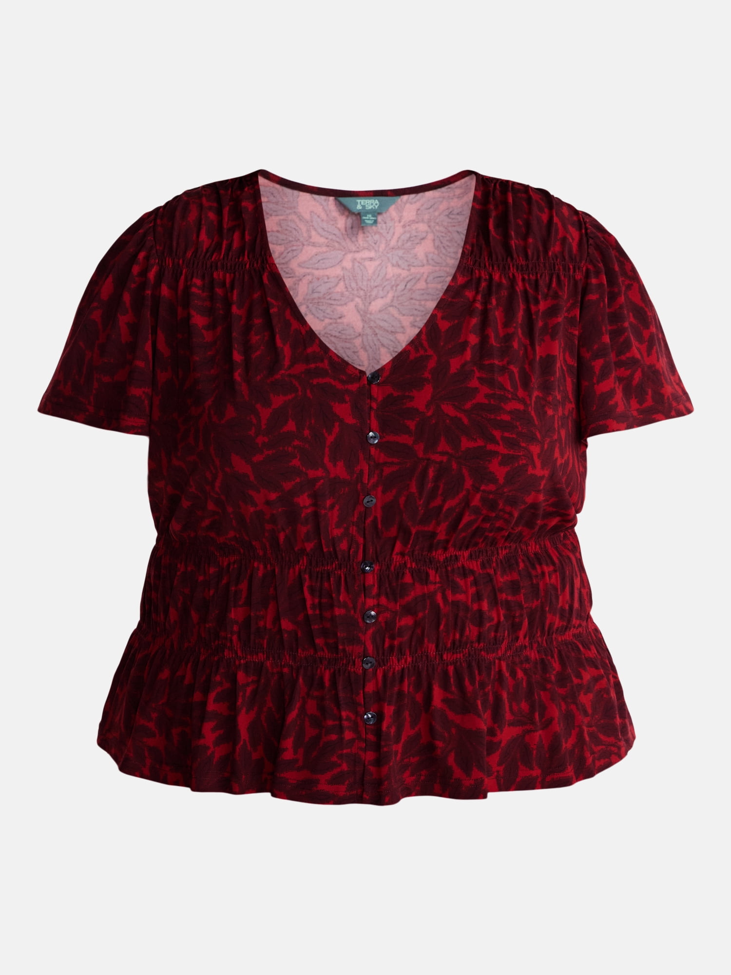 Terra & Sky Women’s Plus Femme Smocked Top, Sizes 0X-5X