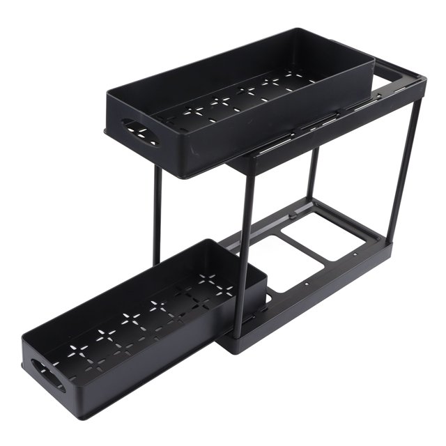 Soporte de almacenamiento para baño, estante de almacenamiento para fregadero de doble capa tipo tirador, integración perfecta