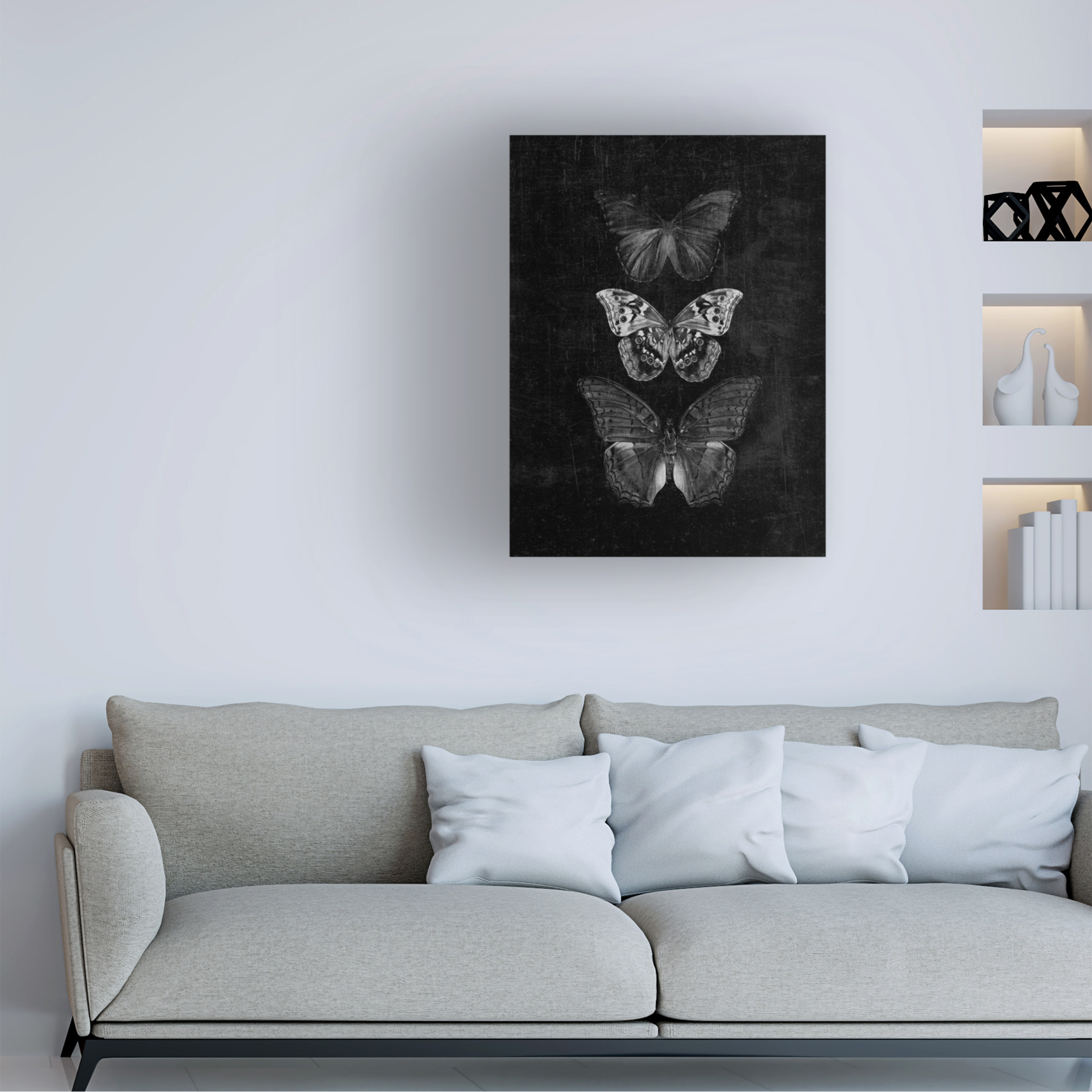 Canvas Wall Art - Tom Quartermaine 'Three Butterflies on Black Print Original' Wall Art for Living Room, Bedroom, or Office DÃ©cor by Trademark Fine Art - 35 x 47 Inches