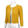 thumbnail image 2 of YEMAK Women's Crewneck Button Down 3/4 Sleeve Cropped Knit Cardigan Sweater MK3514, 2 of 11