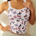 thumbnail image 6 of WEIWEN Womens Tank Tops with Built in Bras Slim Fitted Butterfly Printed Lace Spaghetti Strap Tank Top for Women Sleeveless Athletic Padded Cropped Tops White, XL, 6 of 7