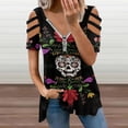 thumbnail image 2 of Sugar Skull Womens Summer V Neck Zipper Top Short Sleeve T Shirt Off Shoulder Top Casual Classy Loose Shirts, 2 of 7