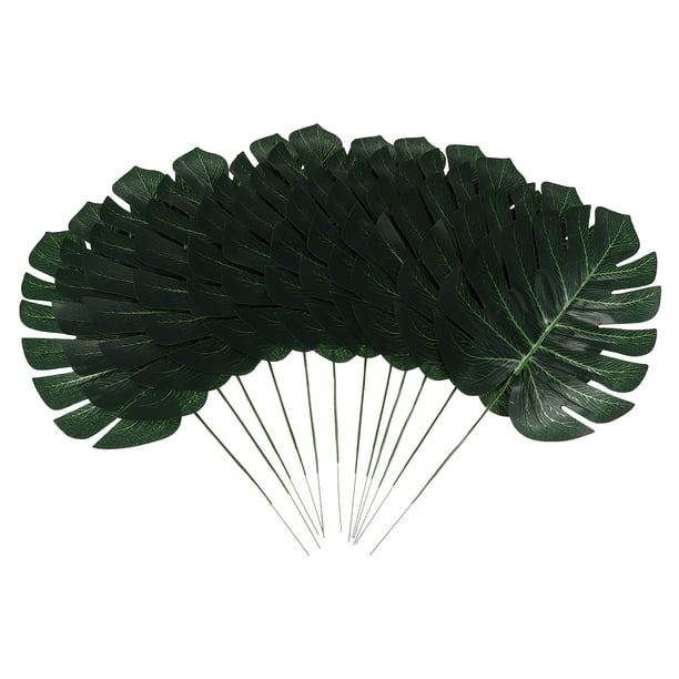 KAKOWELY 12 hojas artificiales de tortuga, hojas de monstera falsas con varilla, decoración del hogar, artículos para colgar en la pared (verde, M)