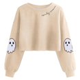 thumbnail image 4 of Halloween Sweatshirt for Women Hoodless Sweatshirt with Witch Pattern for Autumn and Wear Long Sleeve Pullover Top for Daily and Beige L, 4 of 4