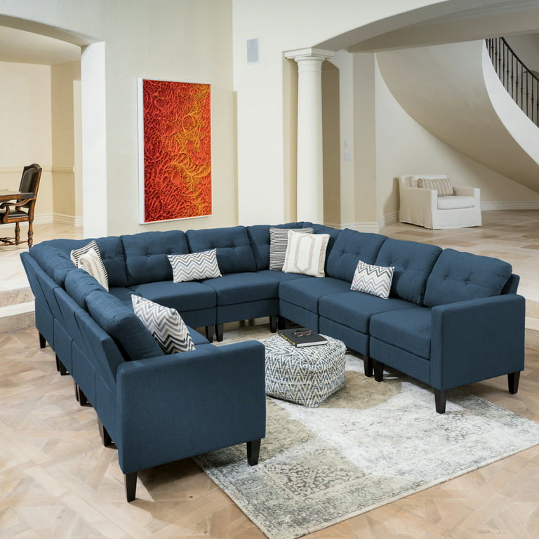 Le House Miller Contemporary 10 Piece Fabric Sectional Sofa Navy Blue Dark Brown Com