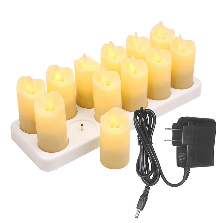 12 Pcs Rechargeable Flameless Candles Realistic Warm Yellow Cordless Pillar Candles Electric Candle with Flickering for Christmas Festivals Wedding