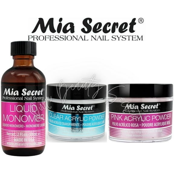Mia Secret Liquid Monomer 2 oz and Powder 2 oz x 2 (PINK   CLEAR)