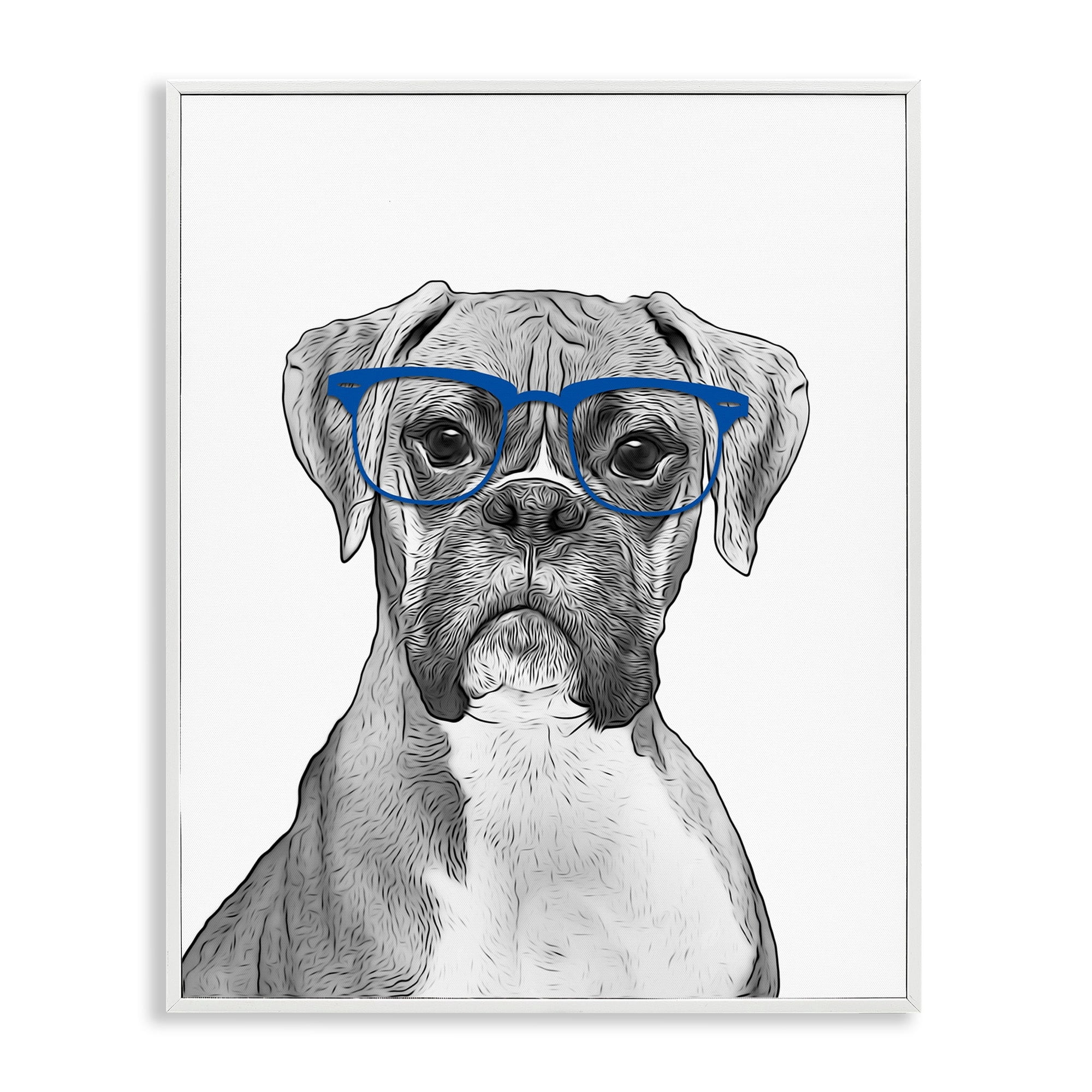 Stupell Industries Fun Boxer Dog Wearing Glasses Animals & Insects Painting White Framed Art Print Wall Art