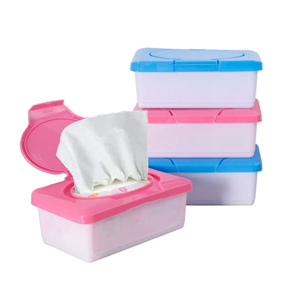 Baby Wipes Dispenser Wipe Container Keep Wipes Moist Baby Wipe Holder Easy Open Wet Tissue Storage Non-Slip Box Case for Bathroom Baby Nursery(Blue Pink)