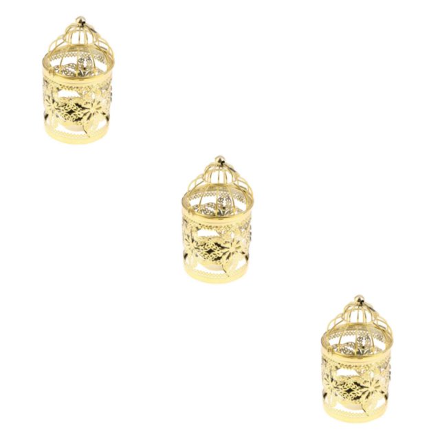 Ruiboury Electroplated Metal Birdcage Shape Tea Light Candle B- Holder Gold Type E 3Set