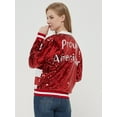 thumbnail image 2 of Womens Patriotic American USA Flag Sequin Front Zip Jacket with Ribbed Cuffs, 2 of 5