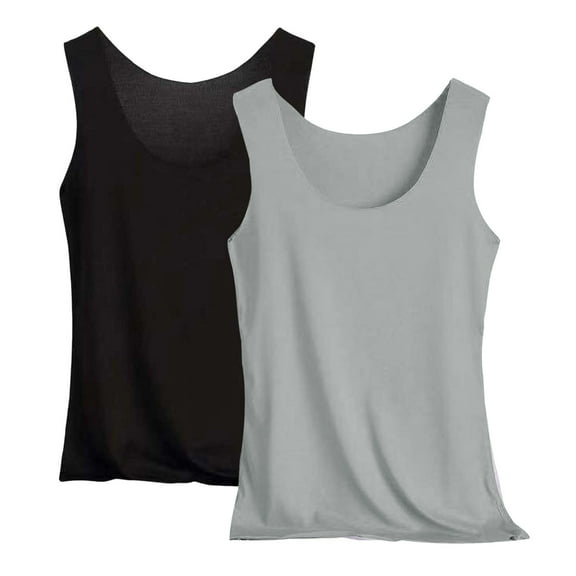 2PC Sleeveless Sleep Camisoles U Neck Solid Base Layer Tank Top Sleepwear Gray 3XL