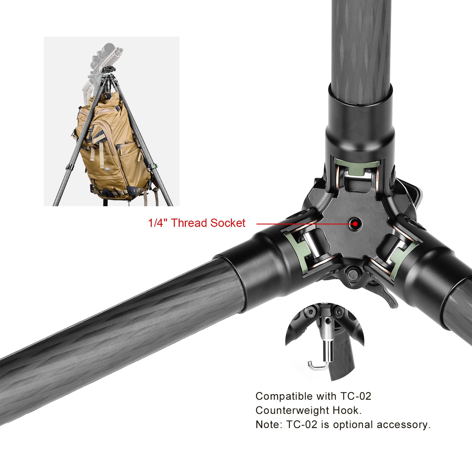 Sunwayfoto TL2830CS-D Carbon Fiber Tripod with Lever Locks for Hunting with Inverted Ball Head,3 sections, 44lb(20kg) Load