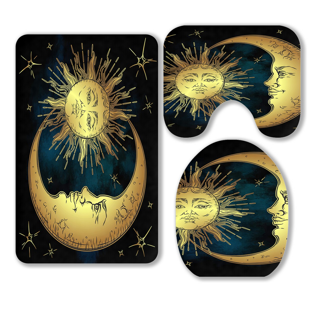 ECZJNT golden sun crescent moon and stars over blue black sky 3 Piece