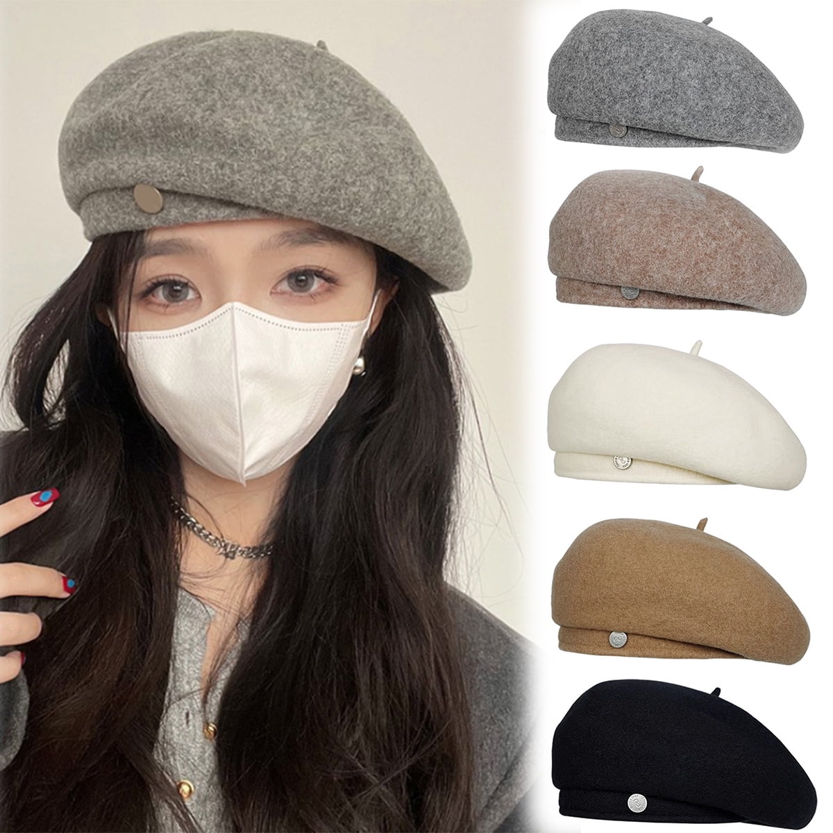 DLAPL Wool Beret Hat for Women Girls Solid Color Classic 