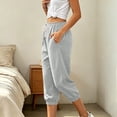 thumbnail image 4 of cocolona Womens Casual Waffle Capri Pants Solid Color Elastic Waist Drawstring Workout Jogger Cropped Pants with Pockets, 4 of 5