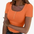 thumbnail image 2 of Tittly T Shirts for Women Going Out Tops New Women's Square Collar Up T Shirt Tshirts Shirts Basic Tees Orange S, 2 of 6