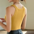 thumbnail image 4 of Jinhomg Crop Tank Top with Built in Bra for Women Causal Sleeveless Camisole Basic Solid Layer Shelf Bra Ladies Summer Outfit Yellow M, 4 of 7