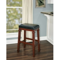 Linon Kennedy Backless Wood Bar Stool, 30" Seat Height, Dark Cherry Finish with Black Fabric