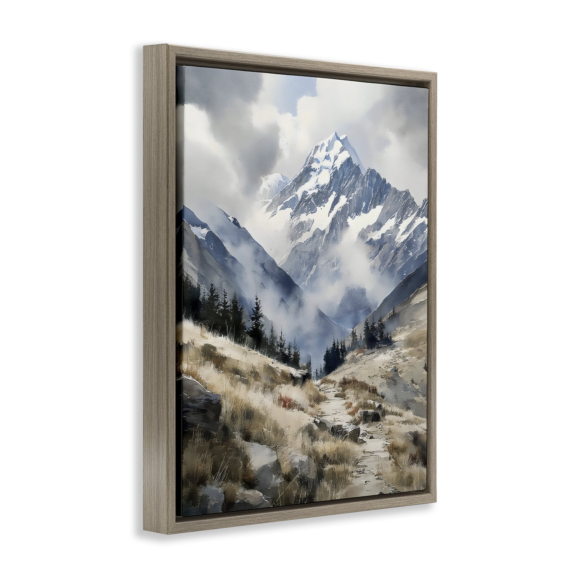 Stupell Industries Snow Caps Mountain Peaks Brown Framed Floater Canvas Wall Art, design by Franklyn Gregory