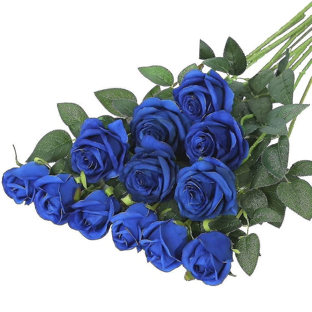12 Uds flores artificiales YONGSHENG ramo de rosas realistas tallo largo azul