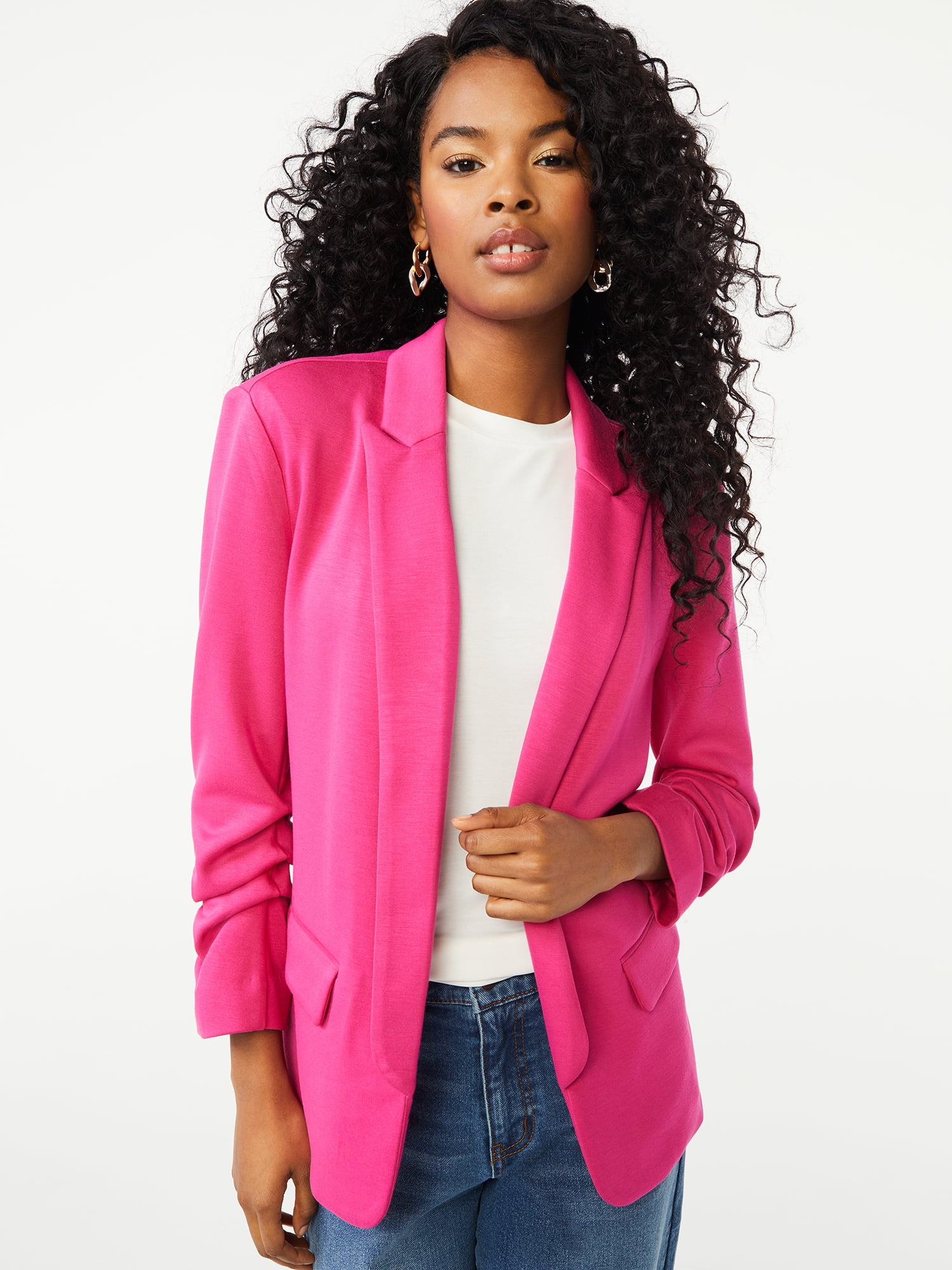 Scoop Women's Scuba Blazer with Scrunch Sleeves, Size: XXL, Pink