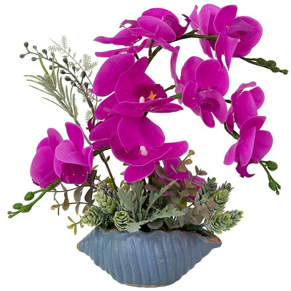 Artificial Orchid Flower with Vase, White Orchid Bonsai Faux Orchid Phalaenopsis Plant Pot Arrangements for Home Decoration (White,Gold Vase)