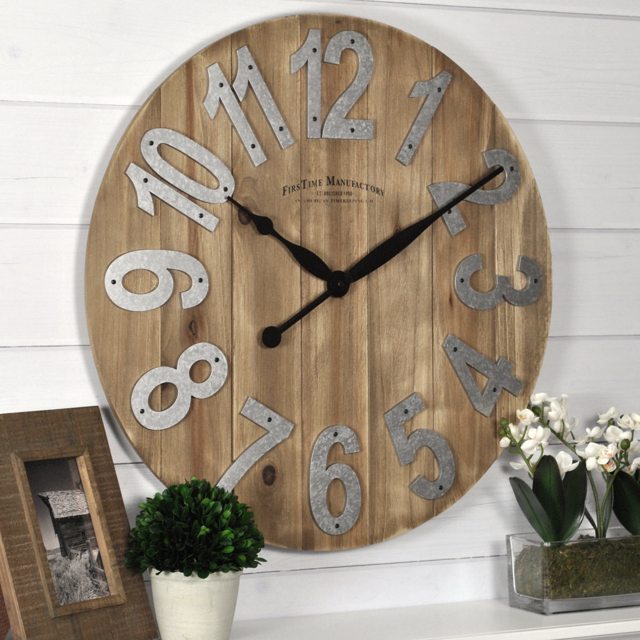 FirsTime & Co.® Farmhouse Slat Wood Wall Clock, American Crafted, Tan