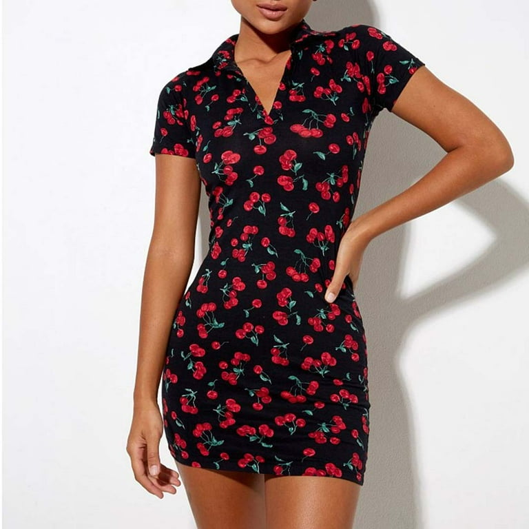 CreativeArrowy 2020 Printed Skinny Mini Summer Dresses, Women Korean Floral  Printed Black Harajuku Dress Aesthetic Cute Outfits 2021 Cuteandpsycho Dress  - Walmart.com