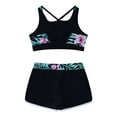 thumbnail image 2 of MSemis Kids Girls Printed Swim Outfits Cropped Tops with Shorts Bathing Suit Black Lily 8, 2 of 6