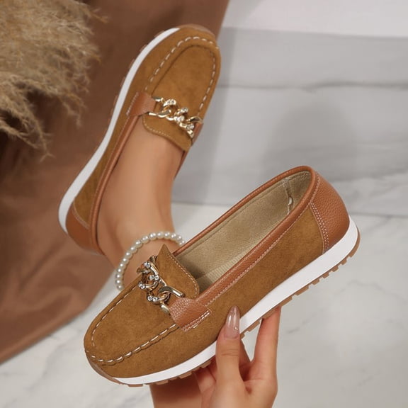 Women's Fashionable Casual Versatile Loafers With A Shallow Opening Breathable Metal Chain Flat Sole Thick Sole And Soft Sole Classic Clog Gifts