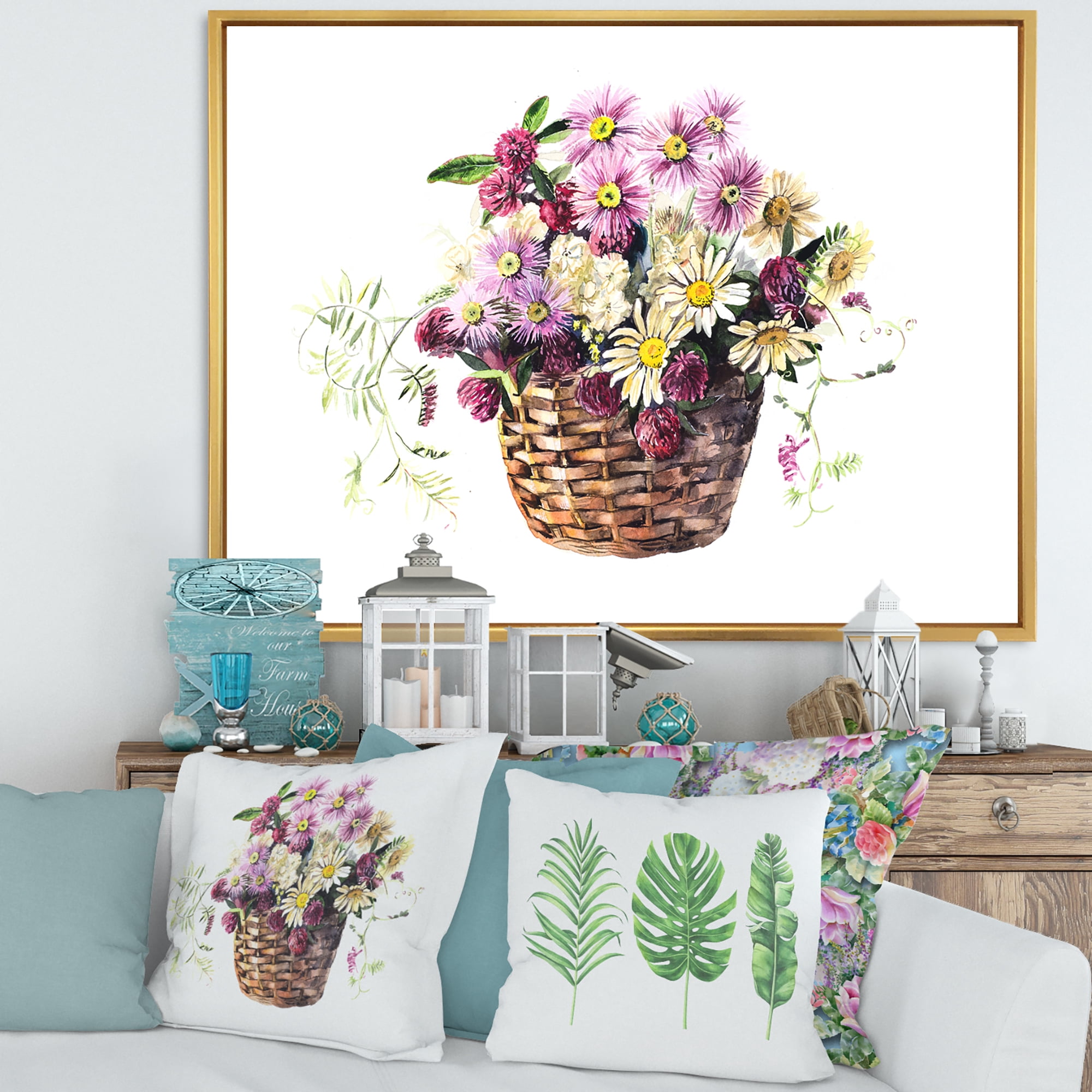 Designart 'The Basket Bouquet From Meadow Flowers' Traditional Framed Canvas Wall Art Print