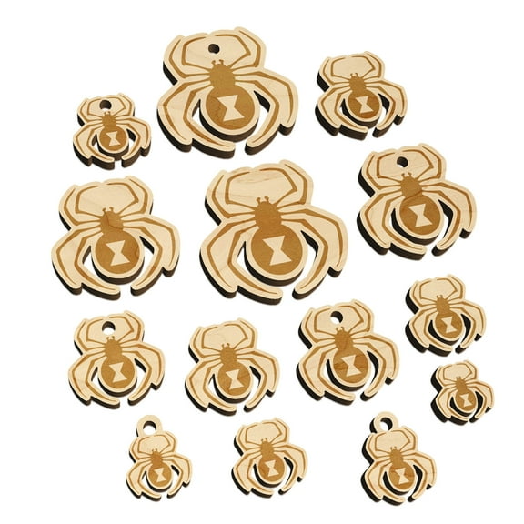Black Widow Spider Wood Mini Charms Shapes DIY Craft Jewelry - With Hole - Various Sizes (16pcs)