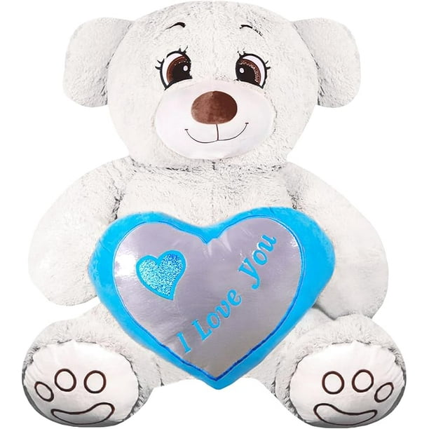 Peluches Oso Rechoncho Blanco ILY con Corazon Azul PELUCHERIA