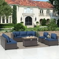 thumbnail image 2 of ALAULM 10 Pieces Patio Furniture Set with 43" Propane Fire Pit Table & 8 Seat Cushions(Navy Blue), 2 of 9