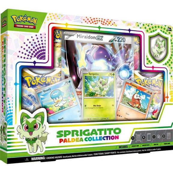 Pokemon Sword & Shield Paldea Collection Sprigatito Box (4 Booster Packs, 3 Promo Cards, Oversize Card, Pin & More)