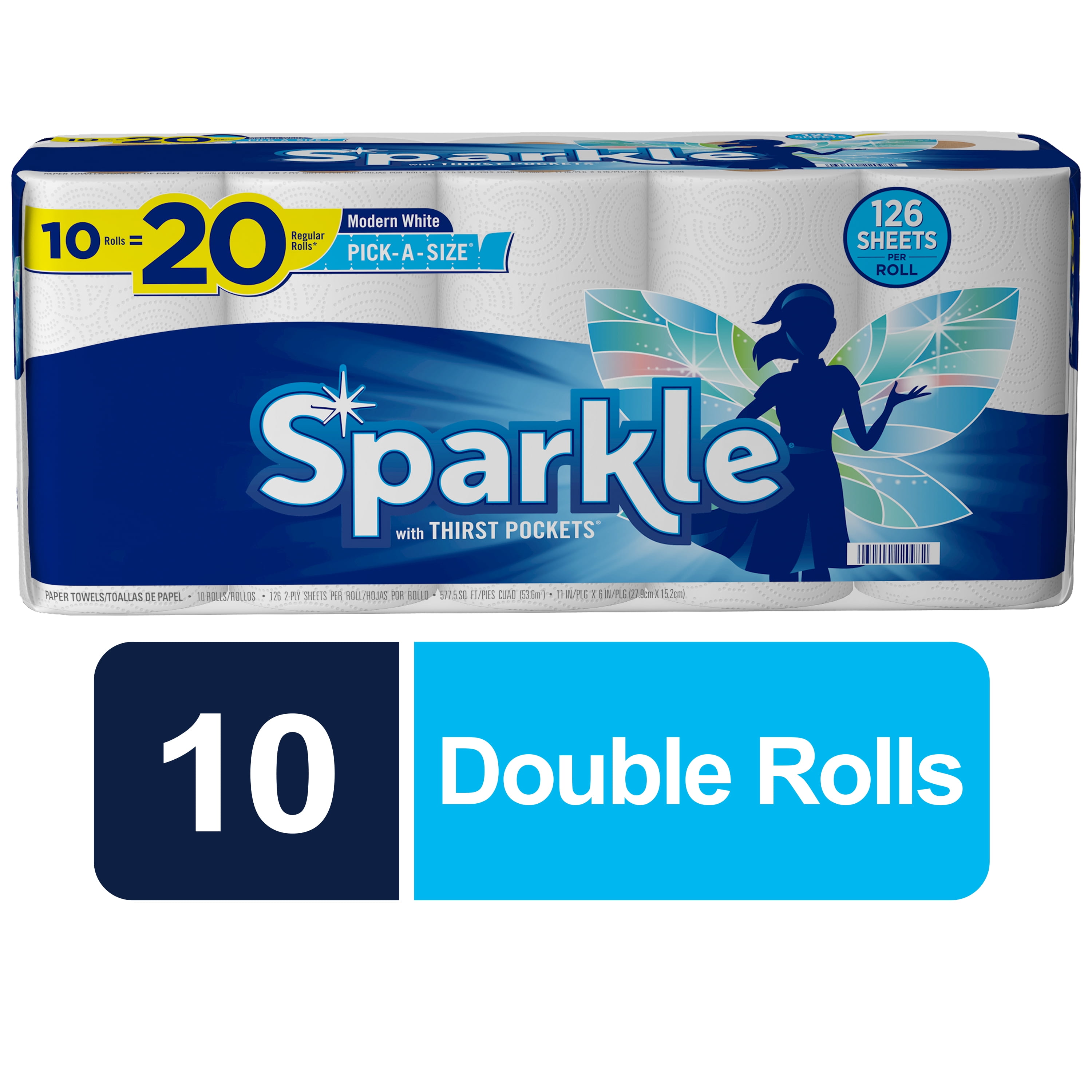 Sparkle PickASize Paper Towels, White, 10 Double Rolls = 20 Regular Rolls, 126 2Ply Sheets