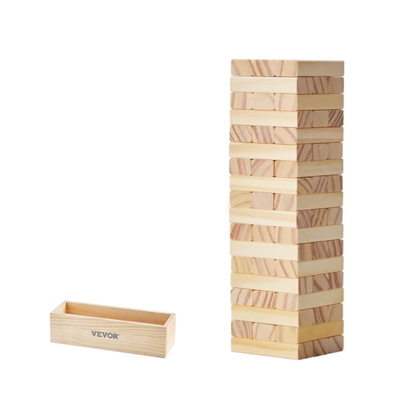 VEVOR Tumbling Timber Toy, 54 Blocks Tumble Tower Blocks Game, Pine Wood Tumbling Tower Game with Storage Crate, Wooden Stacking Game for 1 or More Players,Tumble Tower Family Game for Indoor/Outdoor