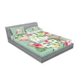 thumbnail image 2 of Ambesonne Floral Fitted Sheet & Pillow Sham Set, Tropical Retro Flowers, Queen, Mint Green Pink, 2 of 2