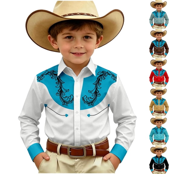 Girls T Shirts Kids Western Print Long Sleeve Shirt Casual Cowboy Style Girls Tops Yellow 4-5 Years