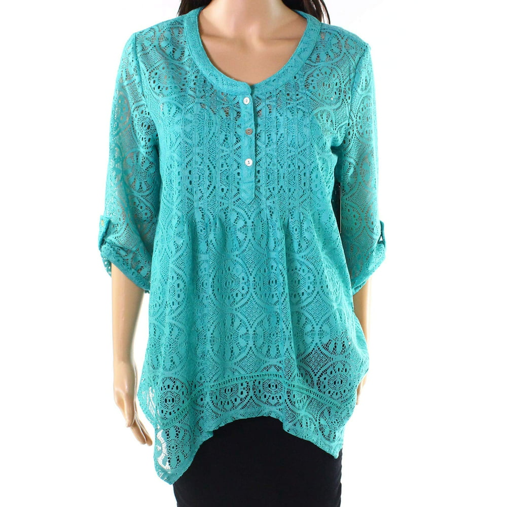Multiples Clothing Co. - Teal Womens Small Petite Henley Knit Top PS ...