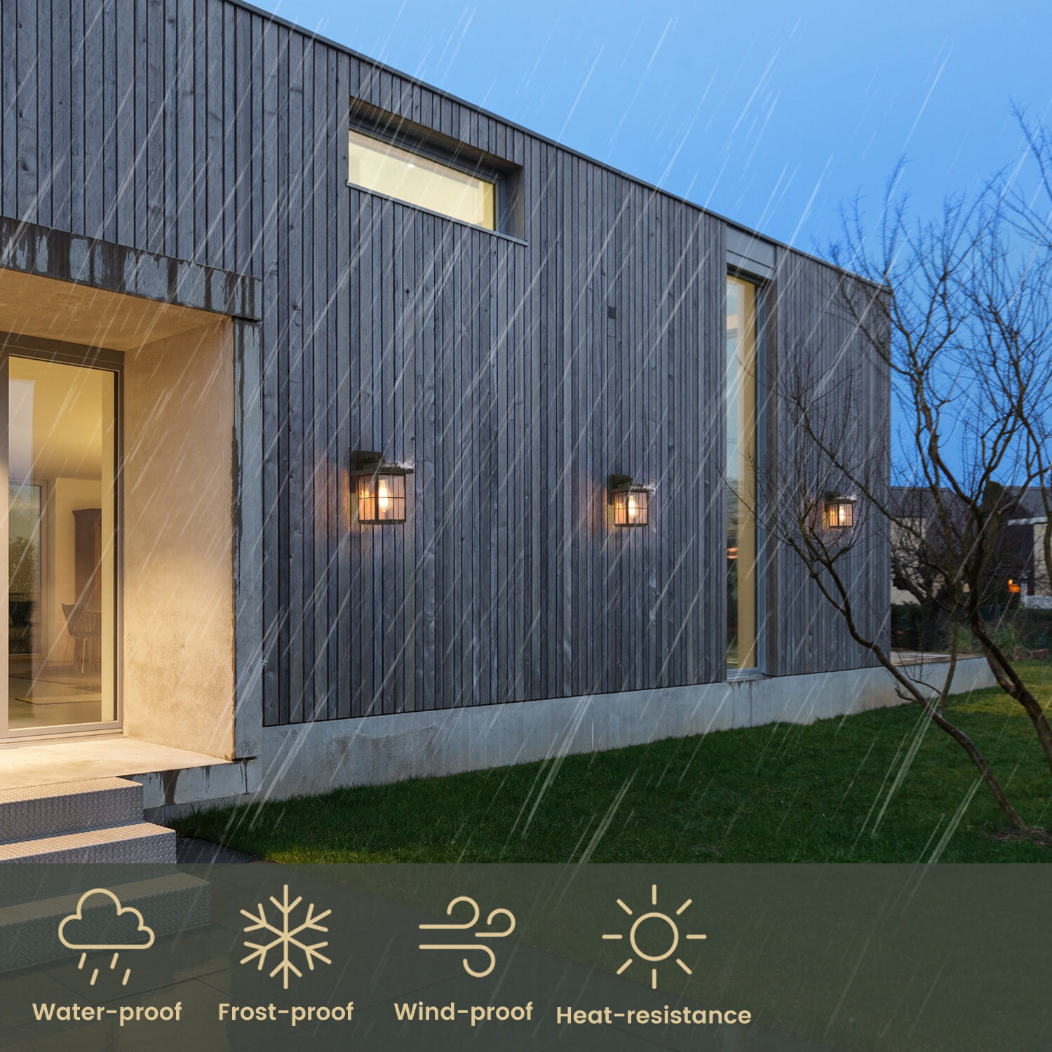 LNC 1-Light Black ModernTransitional Outdoor Wall Sconce/LED Exterior Wall Light with Seeded Glass